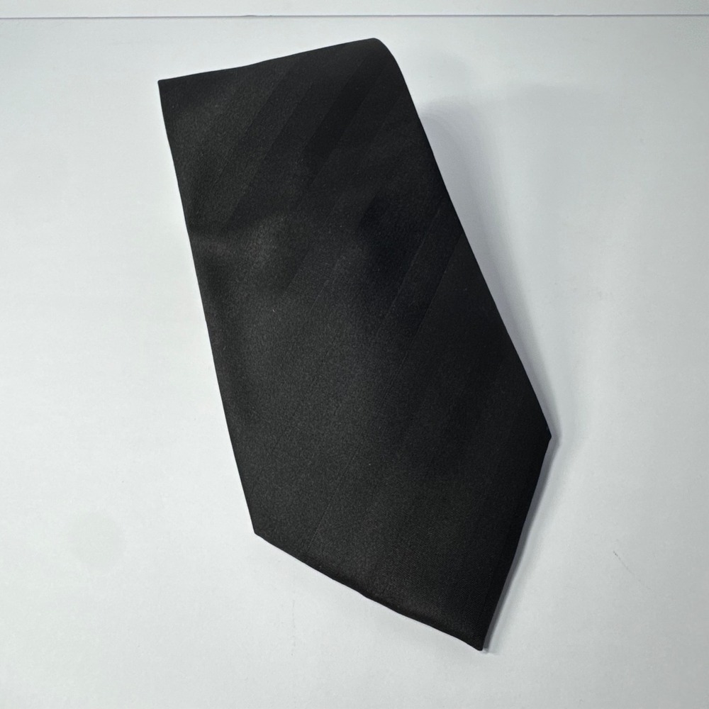 Van Heusen Men's Black Silk Tie Tonal Diagonal‎ Stripe Stain Resistant Handmade